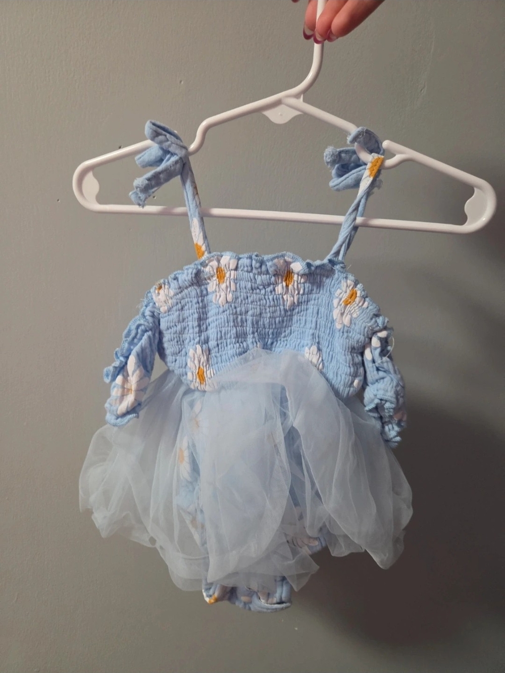 Blue Daisy Tulle Baby Romper